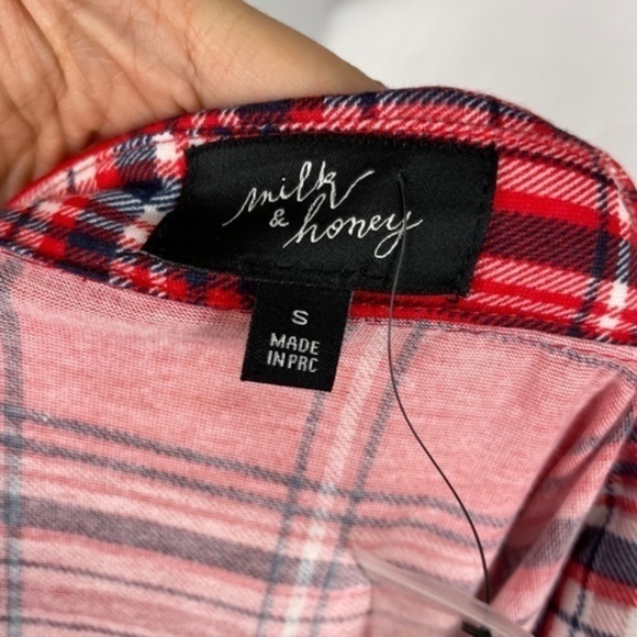 MILK & HONEY Red Plaid Button Down Top Small - Picture 4 of 14